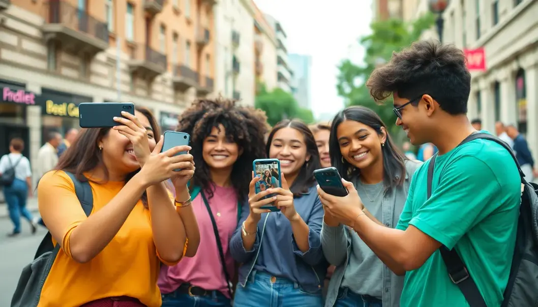 Teen learning camera settings amidst nature.