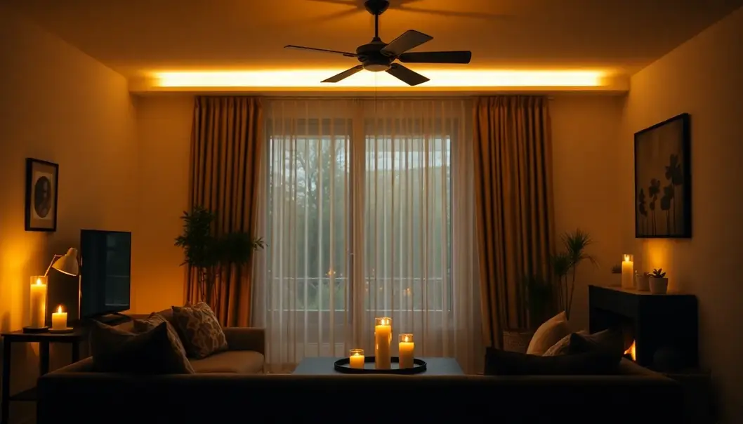 Warm lighting creates a cozy and intimate atmosphere, perfect for romantic evenings.